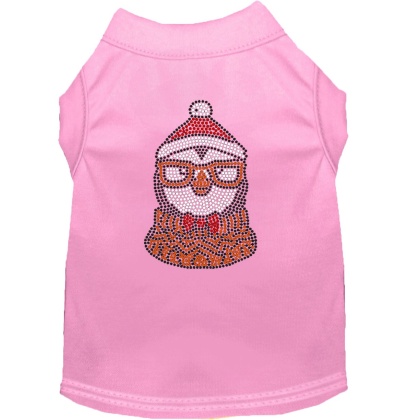 Hipster Penguin Rhinestone Dog Shirt Light Pink Lg