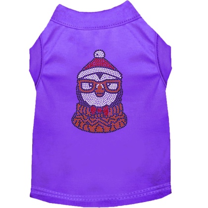 Hipster Penguin Rhinestone Dog Shirt Purple Lg