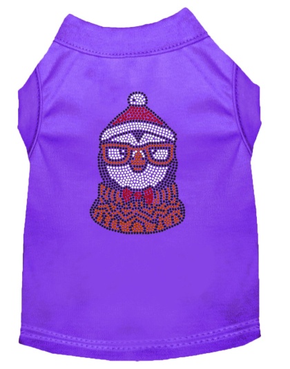 Hipster Penguin Rhinestone Dog Shirt Purple Lg