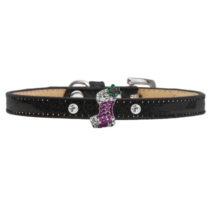 Holiday Charm Dog Collar Black Ice Cream Size 10 Purple Stocking