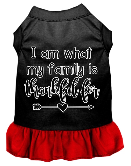 I Am What My Family is Thankful For Screen Print Dog Dress Black with Red Lg
