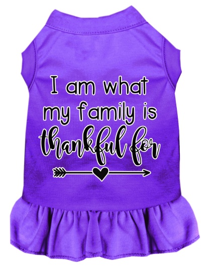 I Am What My Family is Thankful For Screen Print Dog Dress Purple 4X