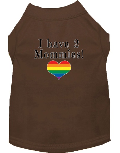 I have 2 Mommies Screen Print Dog Shirt Brown Lg