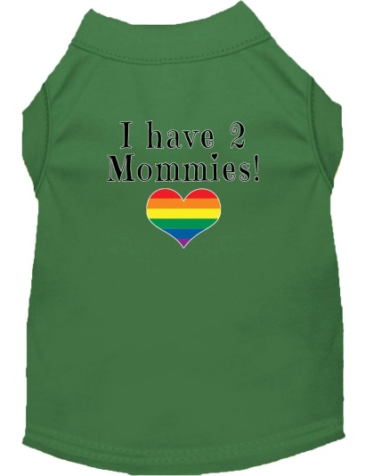 I have 2 Mommies Screen Print Dog Shirt Green Lg