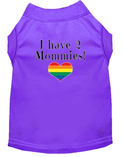 I have 2 Mommies Screen Print Dog Shirt Purple Lg