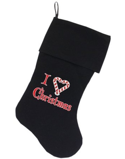 I Heart Christmas Screen Print 18 inch Velvet Christmas Stocking Black