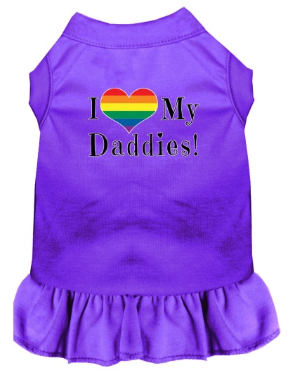 I Heart my Daddies Screen Print Dog Dress Purple 4X