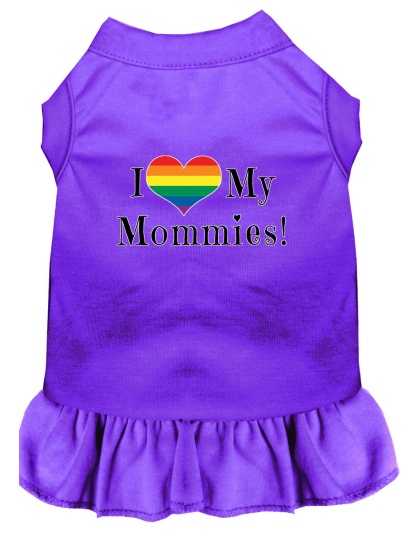 I Heart my Mommies Screen Print Dog Dress Purple 4X