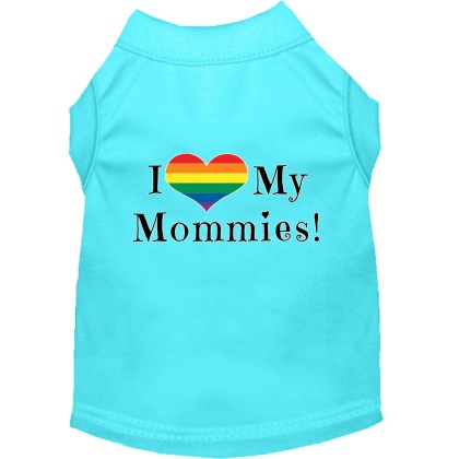 I Heart my Mommies Screen Print Dog Shirt Aqua Lg