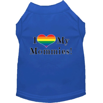 I Heart my Mommies Screen Print Dog Shirt Blue Lg