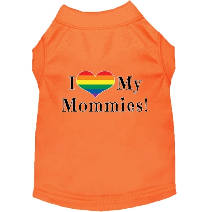 I Heart my Mommies Screen Print Dog Shirt Orange Lg