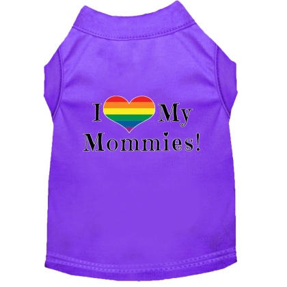 I Heart my Mommies Screen Print Dog Shirt Purple Lg