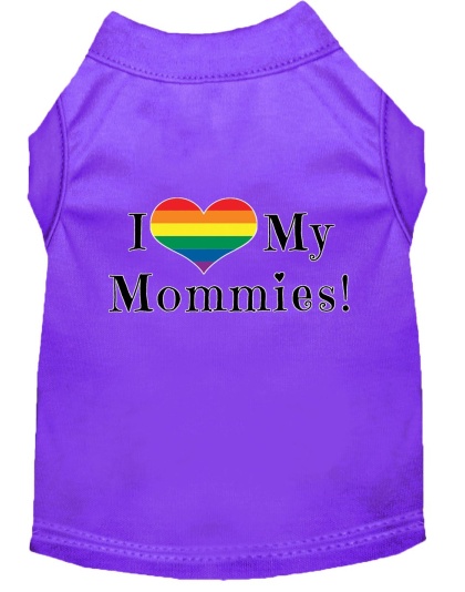 I Heart my Mommies Screen Print Dog Shirt Purple Lg