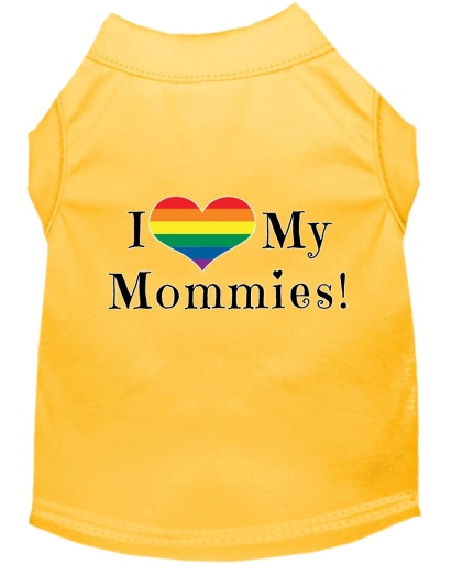 I Heart my Mommies Screen Print Dog Shirt Yellow Lg