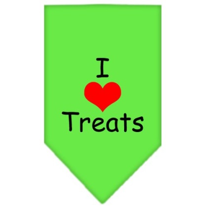 I Heart Treats Screen Print Bandana Lime Green Large