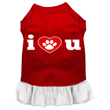 I Heart You Screen Print Dress Red with White Lg