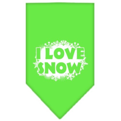 I Love Snow Screen Print Bandana Lime Green Large