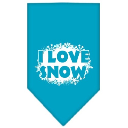 I Love Snow Screen Print Bandana Turquoise Large