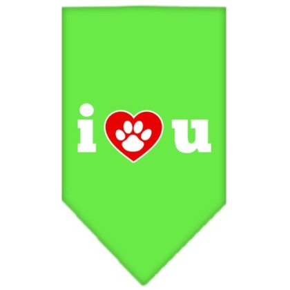 I Love U Screen Print Bandana Lime Green Large