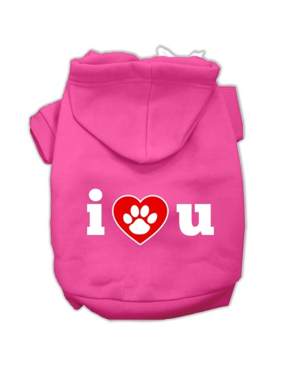 I Love U Screen Print Pet Hoodies Bright Pink Size Lg