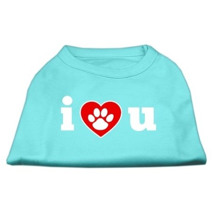 I Love U Screen Print Shirt Aqua Lg