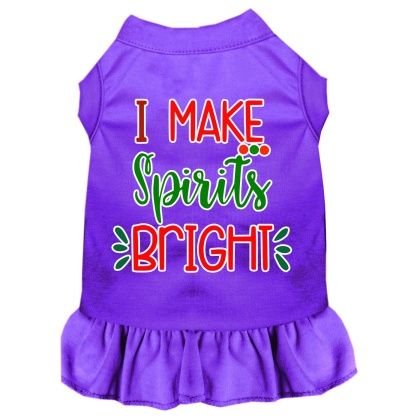 I Make Spirits Bright Screen Print Dog Dress Purple 4X