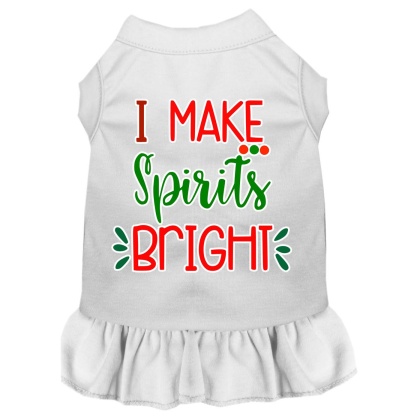 I Make Spirits Bright Screen Print Dog Dress White 4X