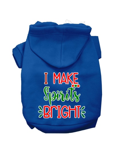 I Make Spirits Bright Screen Print Dog Hoodie Blue L