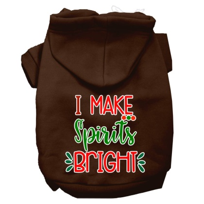 I Make Spirits Bright Screen Print Dog Hoodie Brown L