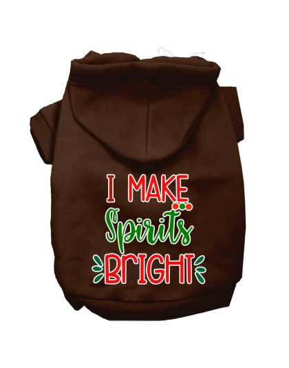 I Make Spirits Bright Screen Print Dog Hoodie Brown L