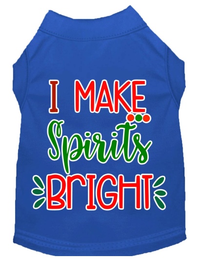 I Make Spirits Bright Screen Print Dog Shirt Blue Lg