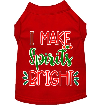 I Make Spirits Bright Screen Print Dog Shirt Red Lg