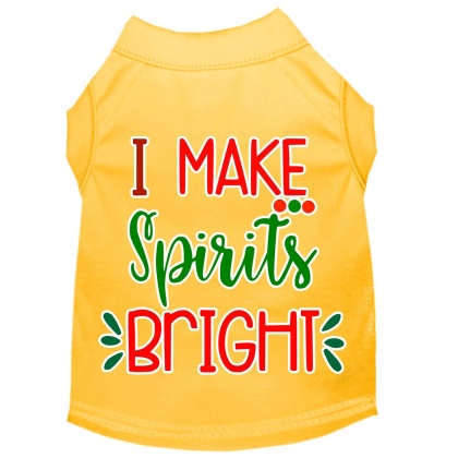 I Make Spirits Bright Screen Print Dog Shirt Yellow Lg