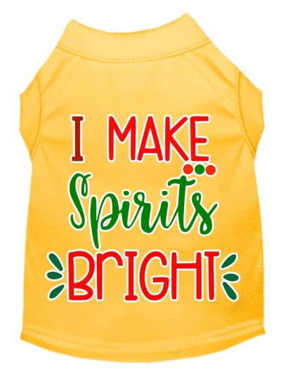 I Make Spirits Bright Screen Print Dog Shirt Yellow Lg