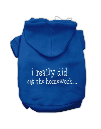 I really did eat the Homework Screen Print Pet Hoodies Blue Size L