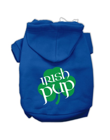 Irish Pup Screen Print Pet Hoodies Blue Size Lg