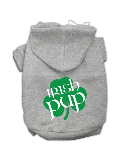 Irish Pup Screen Print Pet Hoodies Grey Size Lg