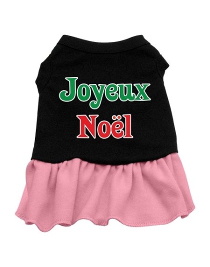 Joyeux Noel Screen Print Dress Black with Pink Lg