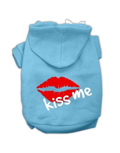 Kiss Me Screen Print Pet Hoodies Baby Blue Size Lg