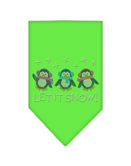 Let It Snow Penguins Rhinestone Bandana Lime Green Large