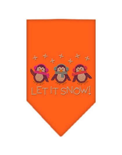 Let It Snow Penguins Rhinestone Bandana Orange Large