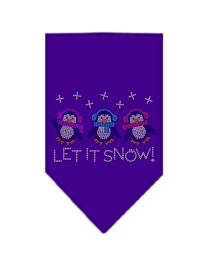 Let It Snow Penguins Rhinestone Bandana Purple Large