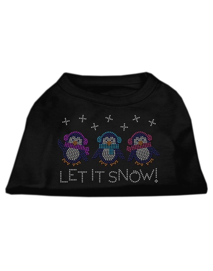 Let It Snow Penguins Rhinestone Shirt Black L