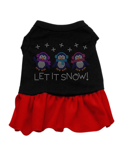 Let it Snow Penguins Rhinestone Dress Black with Red Lg