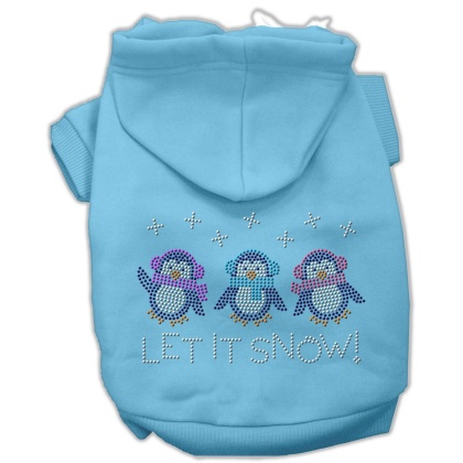 Let it Snow Penguins Rhinestone Hoodie Baby Blue L