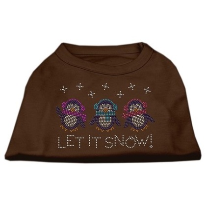 Let It Snow Penguins Rhinestone Shirt Brown Lg