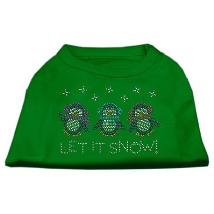 Let It Snow Penguins Rhinestone Shirt Emerald Green Lg