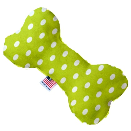 Lime Green Polka Dots 10 inch Canvas Bone Dog Toy