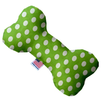 Lime Green Swiss Dots 10 Inch Canvas Bone Dog Toy