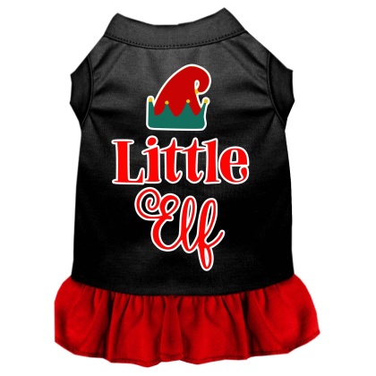 Little Elf Screen Print Dog Dress Black with Red Lg